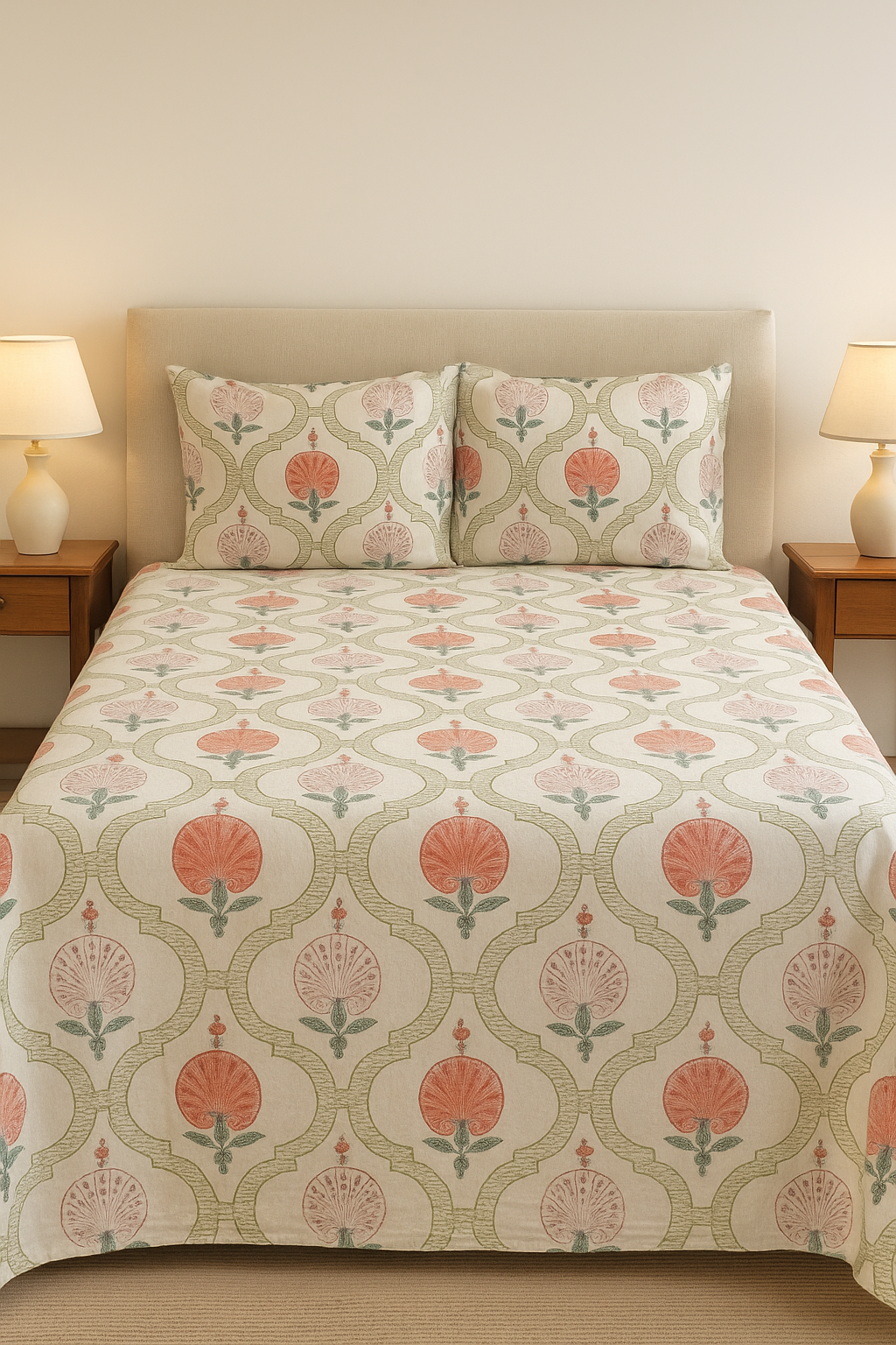Blush Garden Handblock Bedsheet